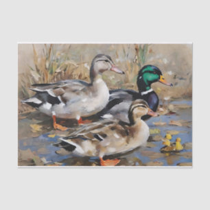 Papier Mousseline Canards colverts aquarelle découpage 