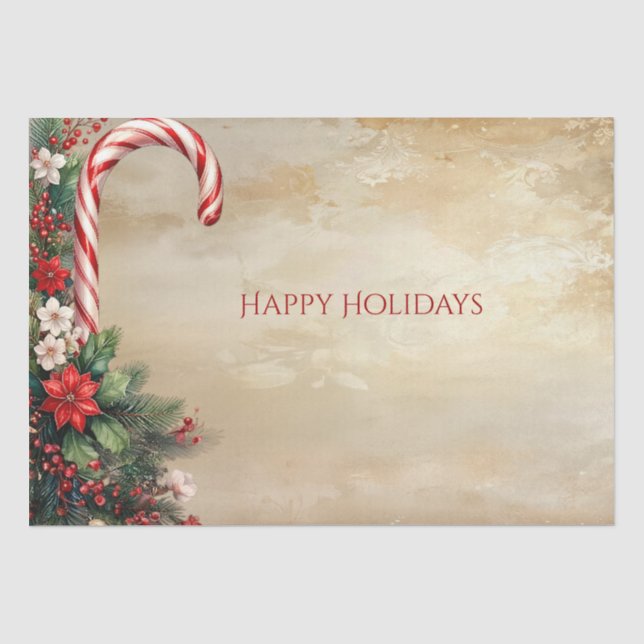 Papier Mousseline Candy Cane Christmas Holiday Tissue Paper (Recto)