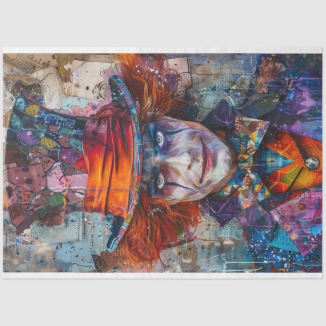 Papier Mousseline Caractère Whimsical Découpage Jester Clown (Recto)