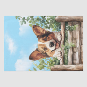 Papier Mousseline Cardigan Welsh Corgi Aquarelle Chien Surveillant F