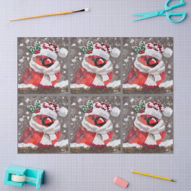 Papier Mousseline Cardinal Bird Scarf Hat Snow Christmas Decoupage (Artisanat)