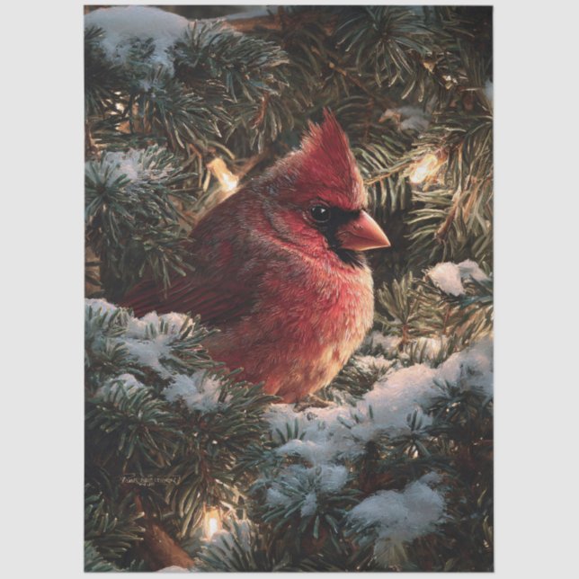 Papier Mousseline Cardinal in Snowy Pine Decoupage (Recto)