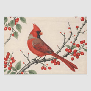 Papier Mousseline Cardinaux et Baies Rouges Découpe