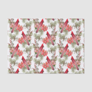 Papier Mousseline Cardinaux rouges, baies et fleurs de Poinsettia
