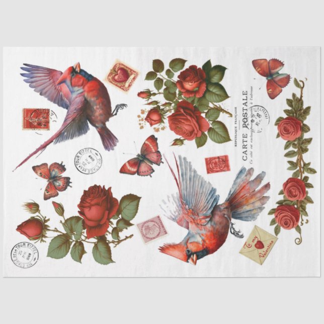 Papier Mousseline Cardinaux rouges Papier Tissu Clipart (Recto)