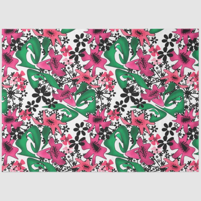 Papier Mousseline Caricature abstraite sans couture mignonne fleurs  (Recto)