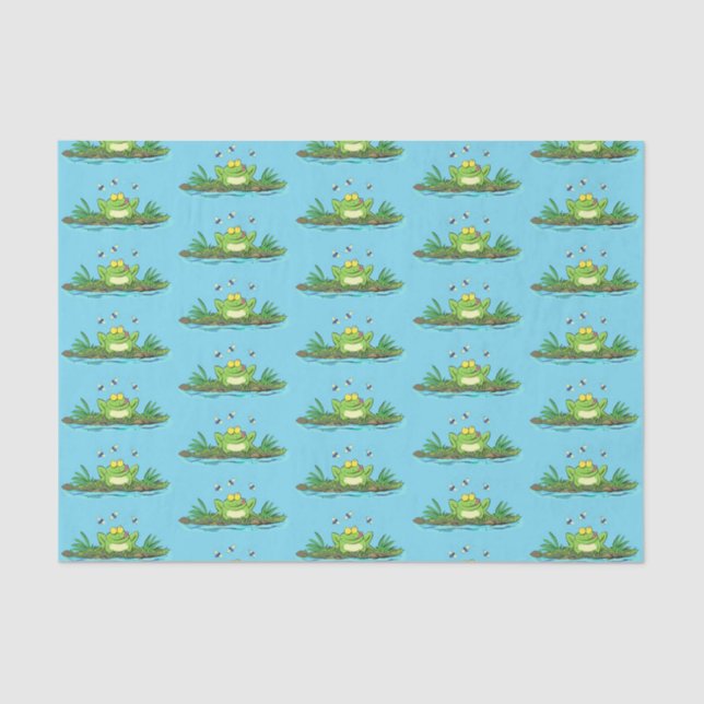 Papier Mousseline Caricature de grenouille vert mignon (Recto)