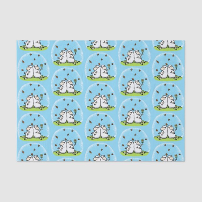 Papier Mousseline Caricature de moutons mignons amis et papillons (Recto)