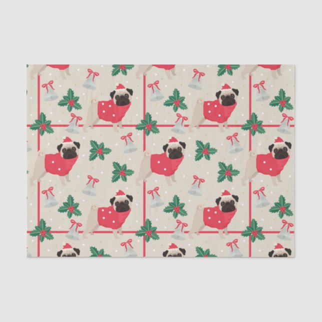 Papier Mousseline Carlin Chien portant le chandail et Noël Santa Hat (Recto)