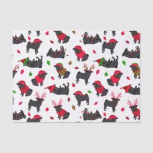 Papier Mousseline Carlins noirs de Noël blanc