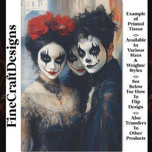 Papier Mousseline Carnaval Noir Acteurs de mime victoriens BJ8 Décou