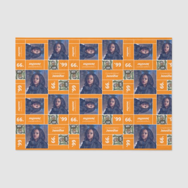 Papier Mousseline Carré Photo Graduation Classe Année Orange (Recto)