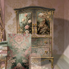 Carreau baroque en damas rose poudré et vert