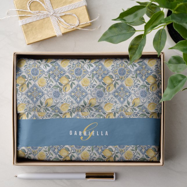 Papier Mousseline Carreau bleu citron de style français aquarelle (Cadeau)