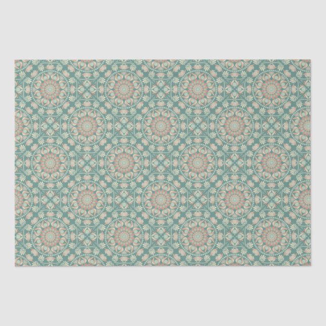 Papier Mousseline Carreaux de diamant Mandala de Sage & Sable Rétro (Recto)