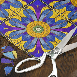 Papier Mousseline Carreaux de mosaïque de fleurs bleues - Artisanat
