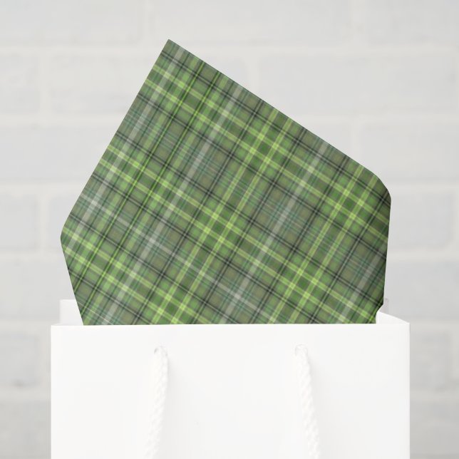 Papier Mousseline Carreaux de sauge et d'olive (Sac cadeau)