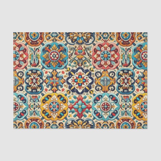 Papier Mousseline Carreaux mexicains colorés (Recto)