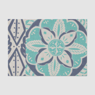 Papier Mousseline Carrelage bleu Batik IV