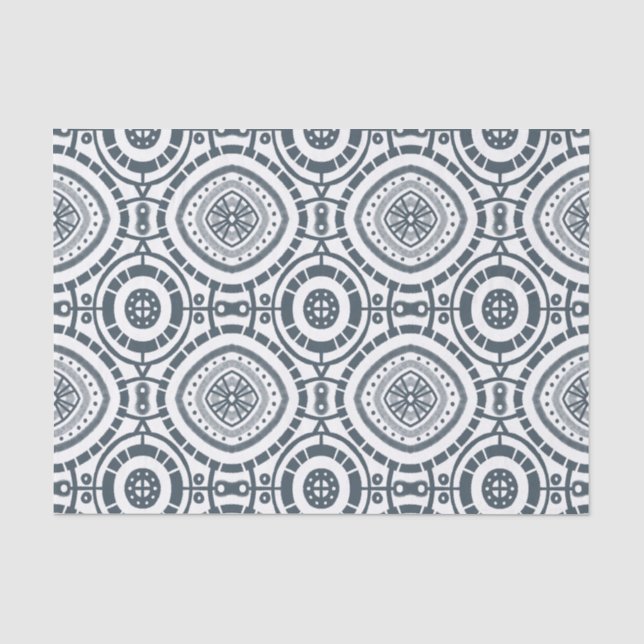 Papier Mousseline Carrelage circulaire Denim Motif blanc bleu (Recto)
