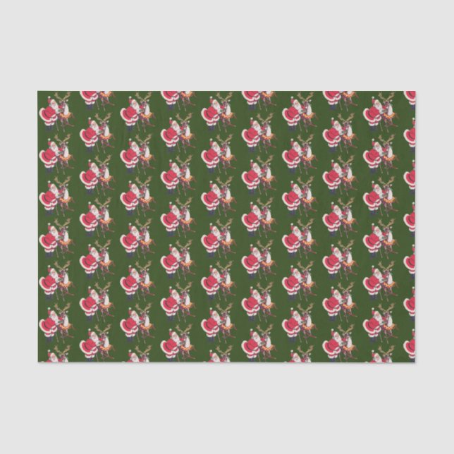 Papier Mousseline carrelage de rennes de Père Noël rétro (Recto)