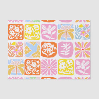 Papier Mousseline Carrelage floral coloré Botanique Folk Whimsical