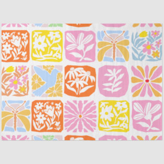 Papier Mousseline Carrelage floral coloré Botanique Folk Whimsical
