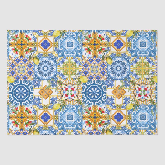 Papier Mousseline Carrelage méditerranéen, majolica, style sicilien (Recto)