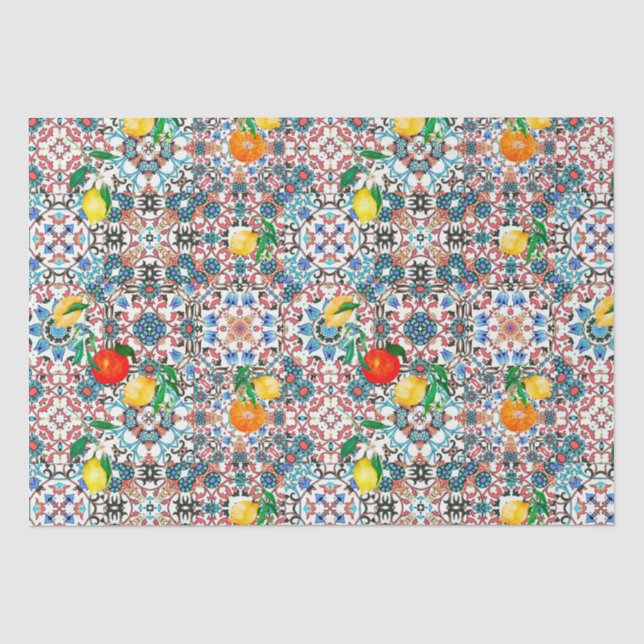 Papier Mousseline Carrelage méditerranéen, mosaïque, citron, art d'é (Recto)