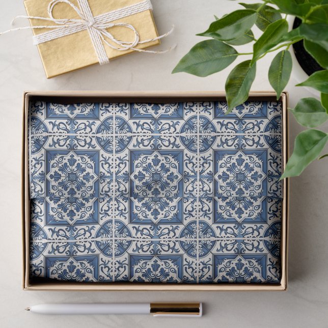 Papier Mousseline Carrelage méditerranéen, Portugais, Azulejo, Majol (Cadeau)