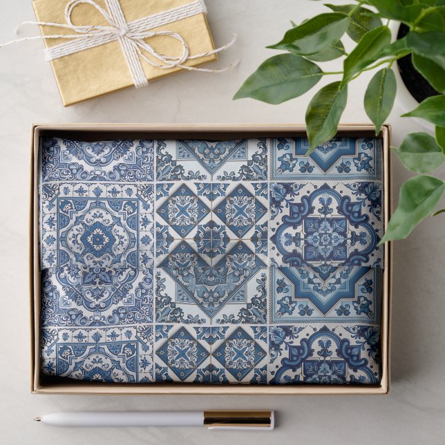 Papier Mousseline Carrelage méditerranéen, Portugais, Azulejo, Majol (Cadeau)