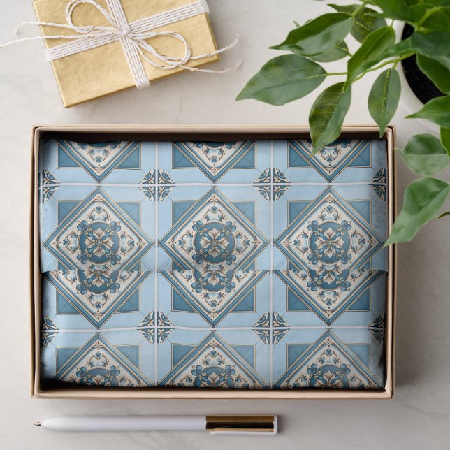Papier Mousseline Carrelage méditerranéen, Portugais, Azulejo, Majol (Cadeau)