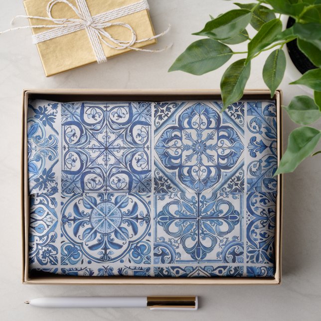Papier Mousseline Carrelage méditerranéen, Portugais, Azulejo, Majol (Cadeau)