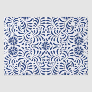 Papier Mousseline Carrelage Talavera bleu style espagnol Fiesta
