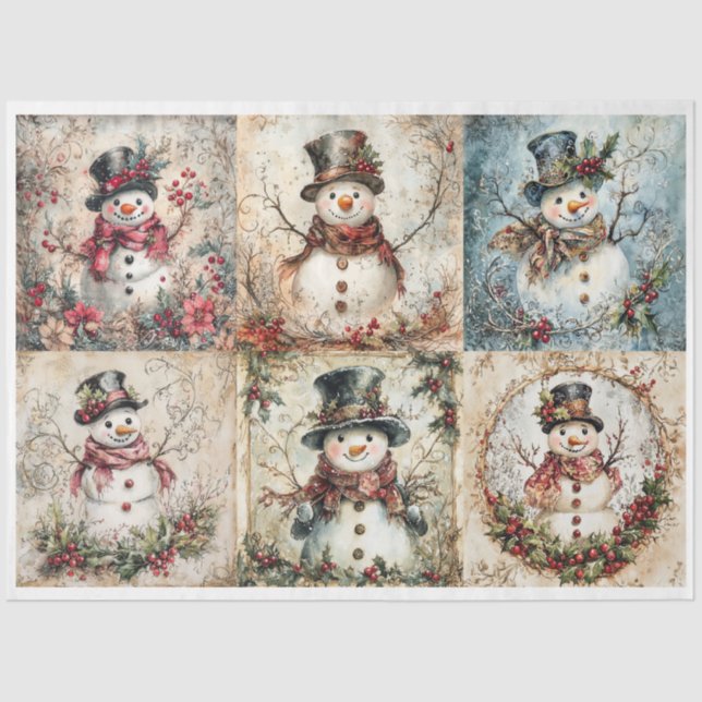 Papier Mousseline Carrés de Noël Snowman (Recto)
