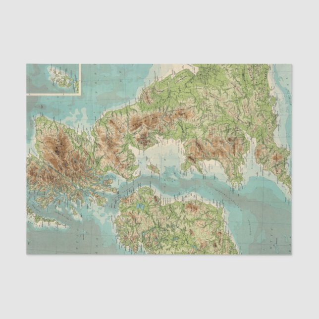 Papier Mousseline Carte bathyorographical d'îles britanniques (Recto)