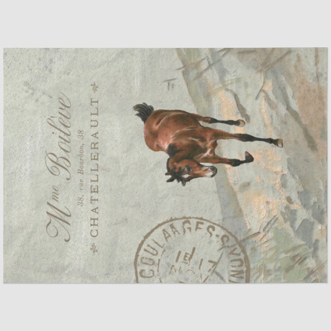 Papier Mousseline Carte Brown Horse Postale Découpage Vert Français (Recto)