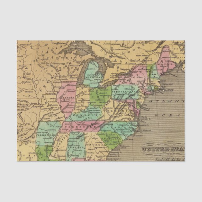 Papier Mousseline Carte d'atlas couleur de main des USA, Canada (Recto)