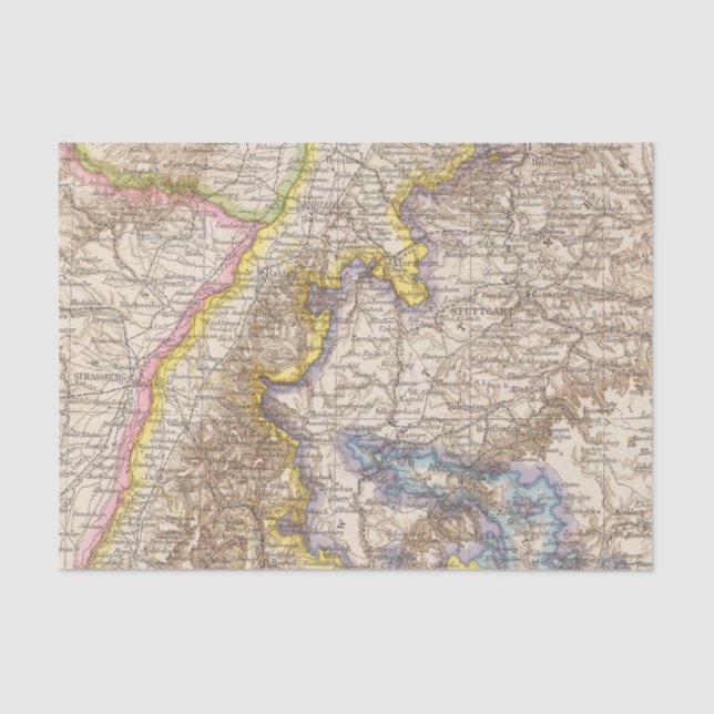 Papier Mousseline Carte d'atlas de Baden Allemagne (Recto)
