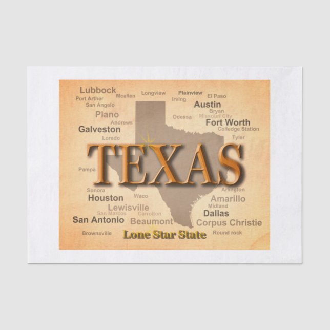 Papier Mousseline Carte de cru du Texas (Recto)
