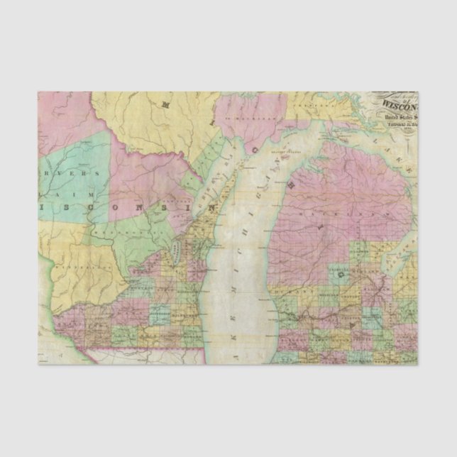 Papier Mousseline Carte de l'état du Michigan (Recto)