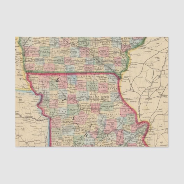 Papier Mousseline Carte de l'Iowa, Missouri par Mitchell (Recto)