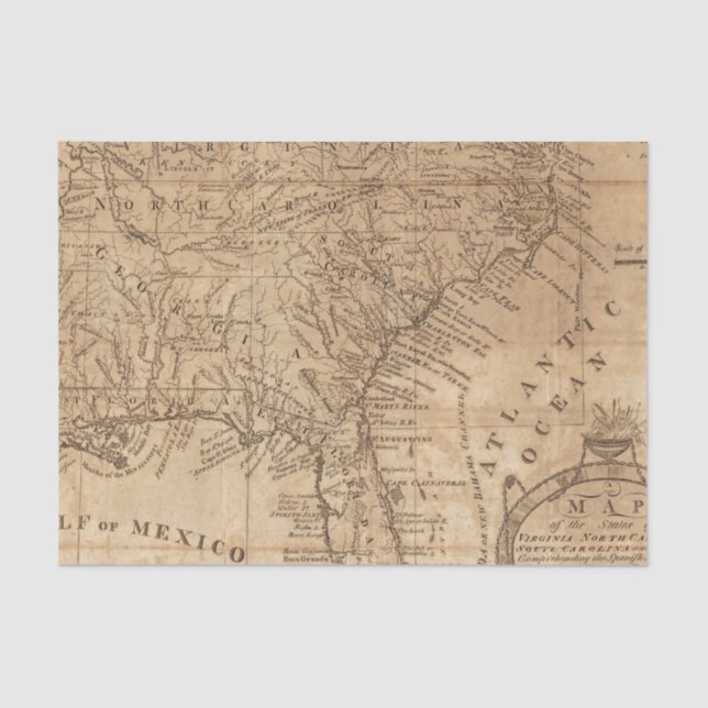 Papier Mousseline Carte des états de Virginie et de la Caroline du (Recto)