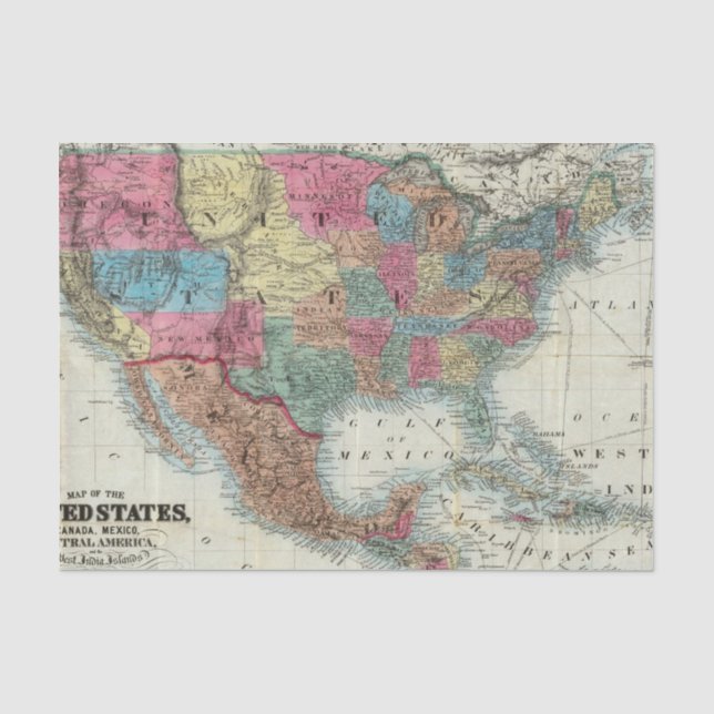 Papier Mousseline Carte des Etats-Unis, Canada, Mexique (Recto)