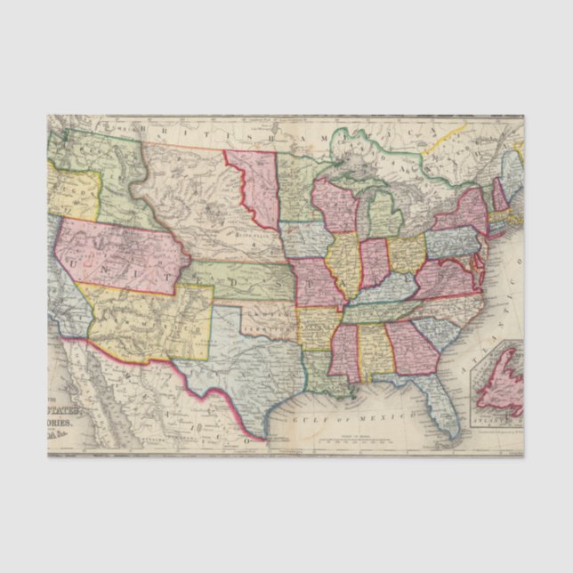 Papier Mousseline Carte des Etats-Unis, et des territoires (Recto)