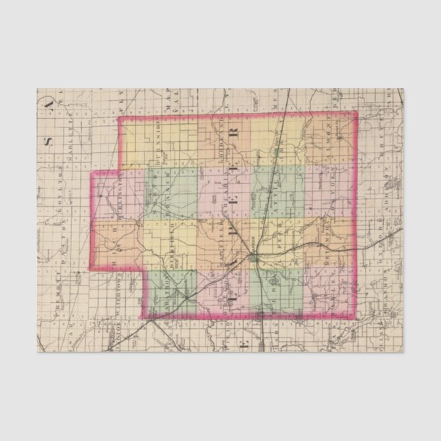 Papier Mousseline Carte du comté de Lapeer, Michigan (Recto)