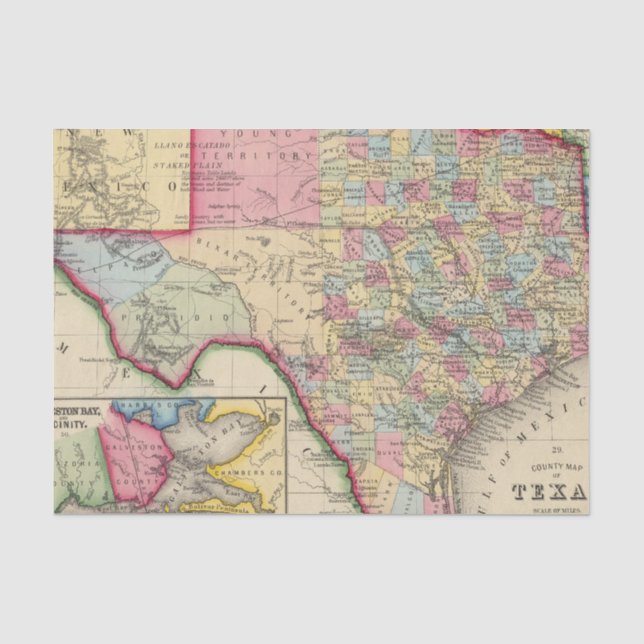 Papier Mousseline Carte du comté du Texas (Recto)