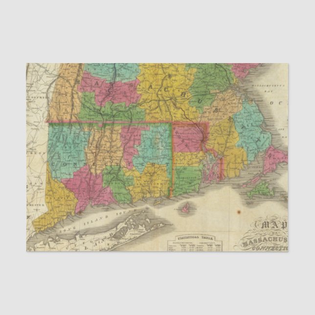 Papier Mousseline Carte du Massachusetts et du Connecticut (Recto)