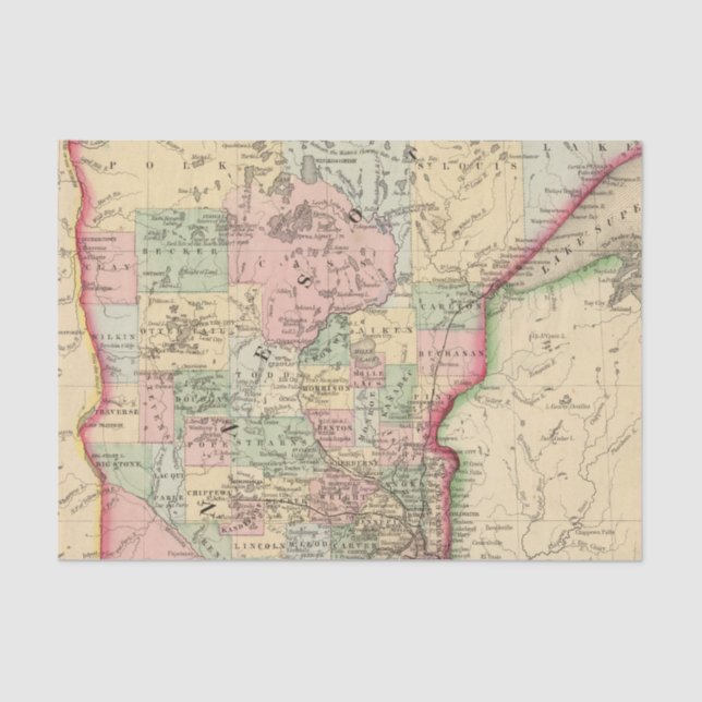Papier Mousseline Carte du Minnesota par Mitchell (Recto)