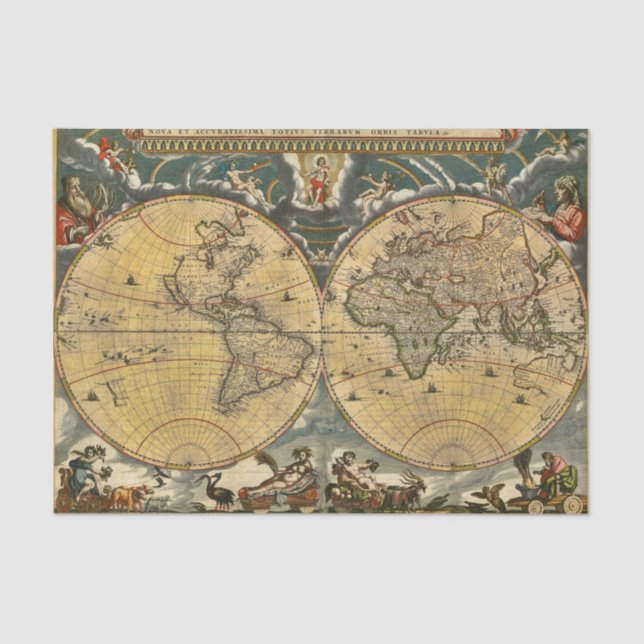 Papier Mousseline Carte du monde antique J. Blaeu 1664 (Recto)